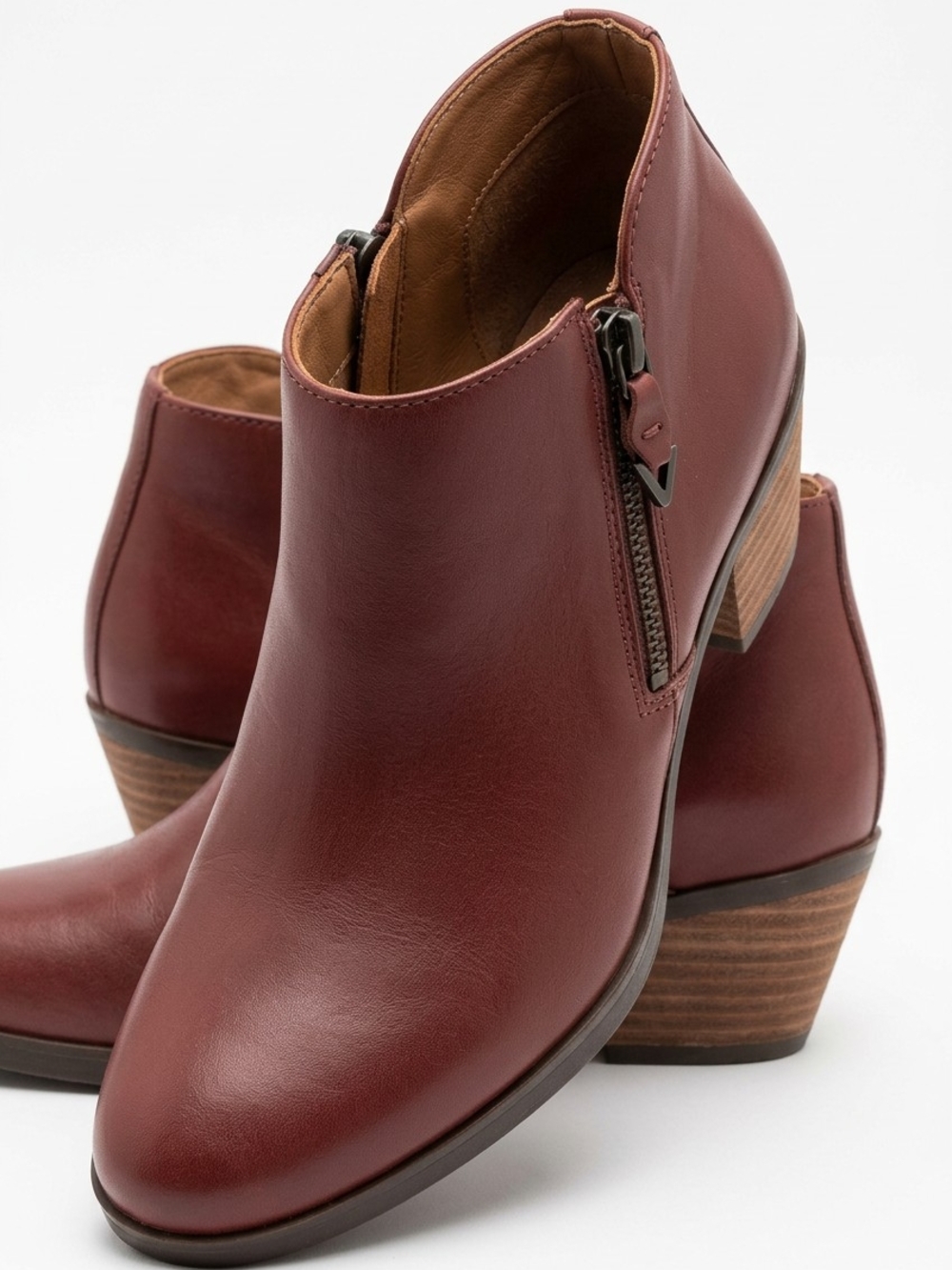 Vionic Cecily Leather Ankle Boots Women's 7.5 Cognac Brown Side Zips - Picture 4 of 13